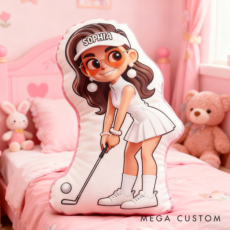 Personalized Golf Girl Pillow with Custom Name and Adorable Design for Girl and Golf Lovers
