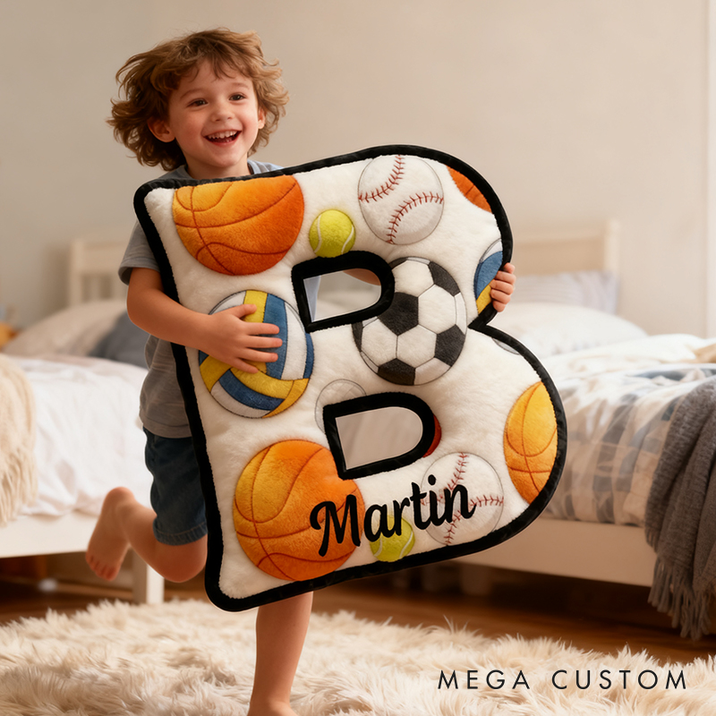 Personalized Sports Letter Pillow for Kids with Custom Name and Sports Design