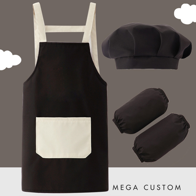 Personalized Highland Cow Kid Baking Apron with Name Initial Set of 3 Waterproof Apron with Hat Sleeve Birthday Gift for Kids