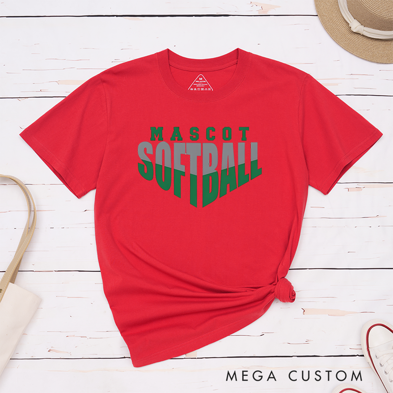 Personalized Softball T-Shirt Design Featuring Custom Team Name Bold Split-Tone Typography Dynamic Angular Layout and Modern Sports Aesthetic