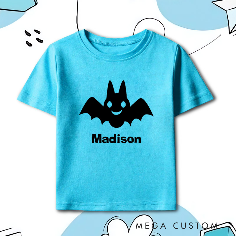 Personalized Smiling Bat Halloween Shirt for Kids Great for Adding a Cute and Festive Touch to Halloween Outfits Kids T-Shirt