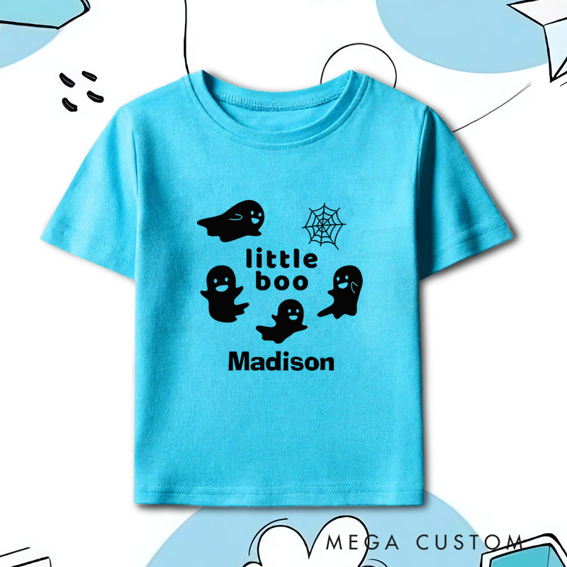 Personalized Little Boo Ghost Halloween Shirt for Kids Ideal for Playful and Festive Outfits During Halloween Celebrations Kids T-Shirt