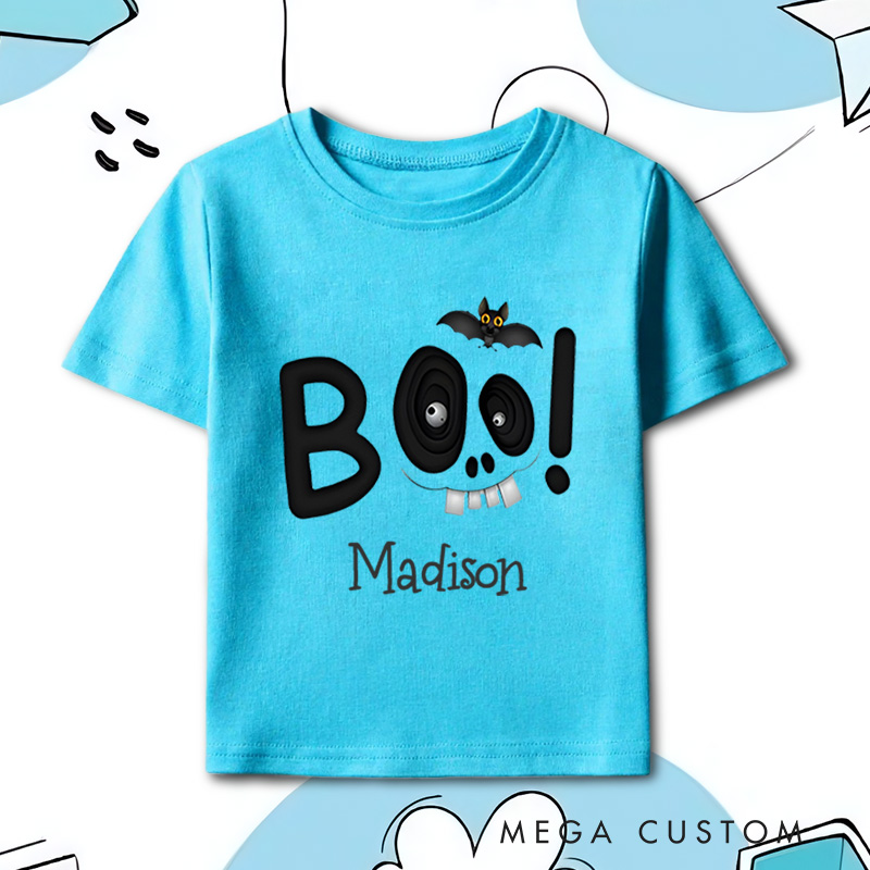 Personalized Boo Halloween Shirt for Kids Great for Adding a Unique and Festive Touch to Outfits During Halloween Kids T-Shirt