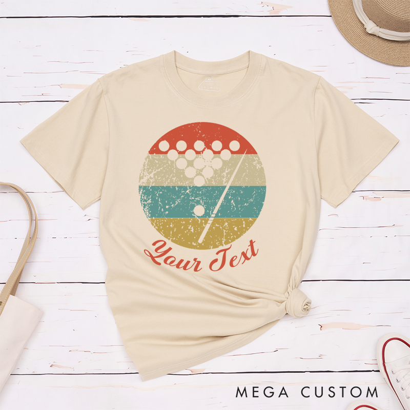 Personalized Billiards, Pool, and Snooker Vintage Retro T-Shirts with Custom Text on the Front