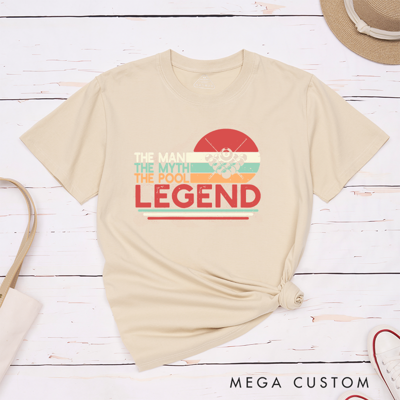 Personalized Pool T-Shirts with Custom Your Name on Your Sleeve - The Man The Myth The Pool Legend