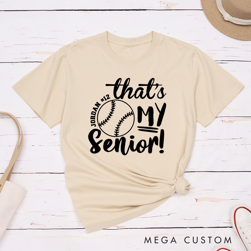 Personalized Senior Softball Spirit T-Shirt Design Perfect for School Teams Featuring Custom Name Number and Bold Text with a Softball Graphic