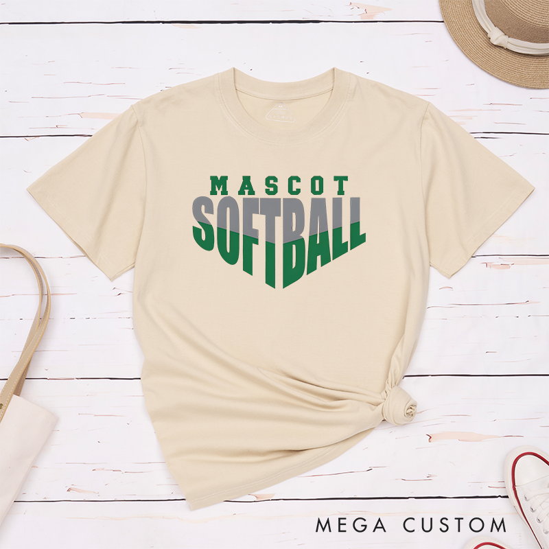 Personalized Softball T-Shirt Design Featuring Custom Team Name Bold Split-Tone Typography Dynamic Angular Layout and Modern Sports Aesthetic