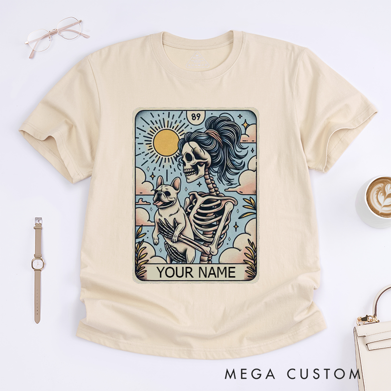 Personalized Tarot Lovers Classic T-Shirts French Bulldog Skeleton T-Shirts Halloween Gift for Dog Lovers 