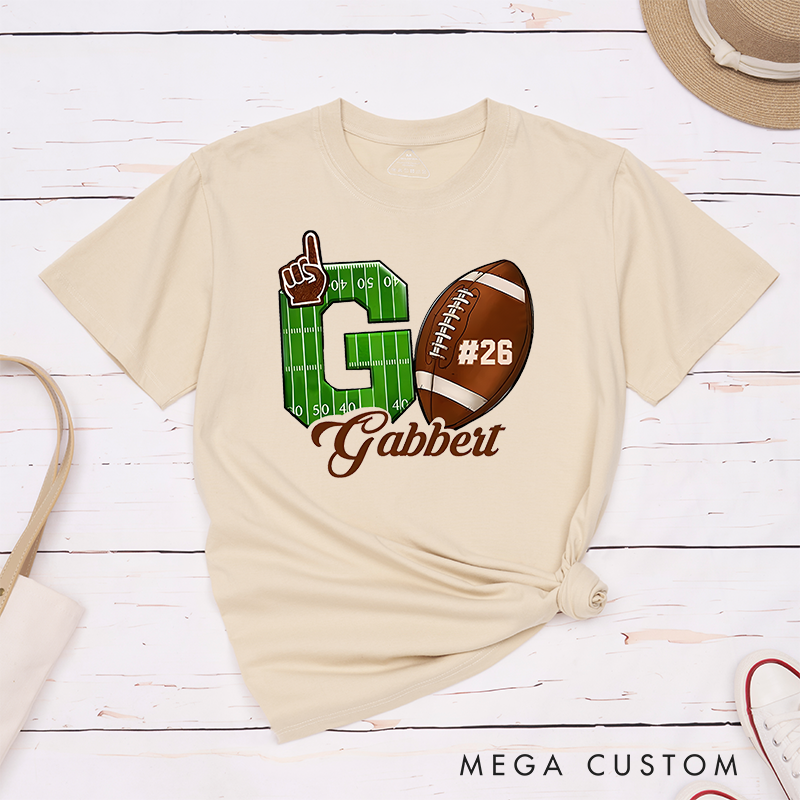 Personalized American Football and Rugby T-Shirts with Custom Team Name and Number – My Heart Is on That Field T-Shirt