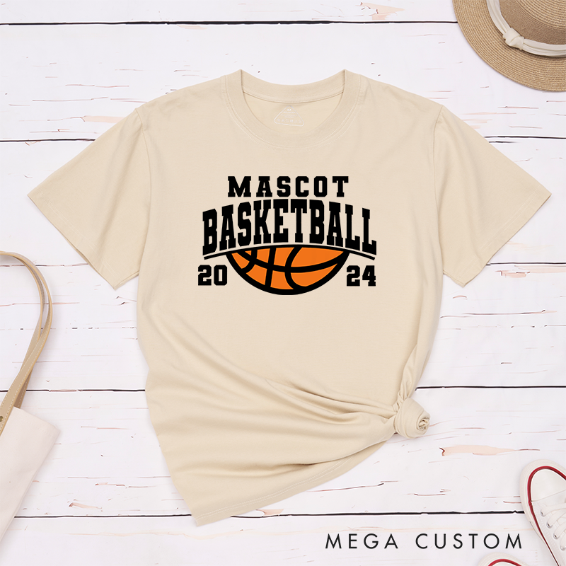 Personalized Basketball T-Shirt Design Featuring Custom Team Name Year and Classic Orange Basketball Graphic