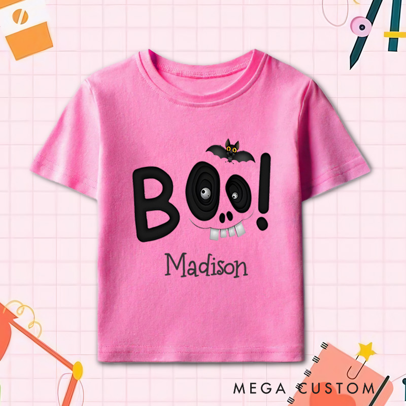 Personalized Boo Halloween Shirt for Kids Great for Adding a Unique and Festive Touch to Outfits During Halloween Kids T-Shirt
