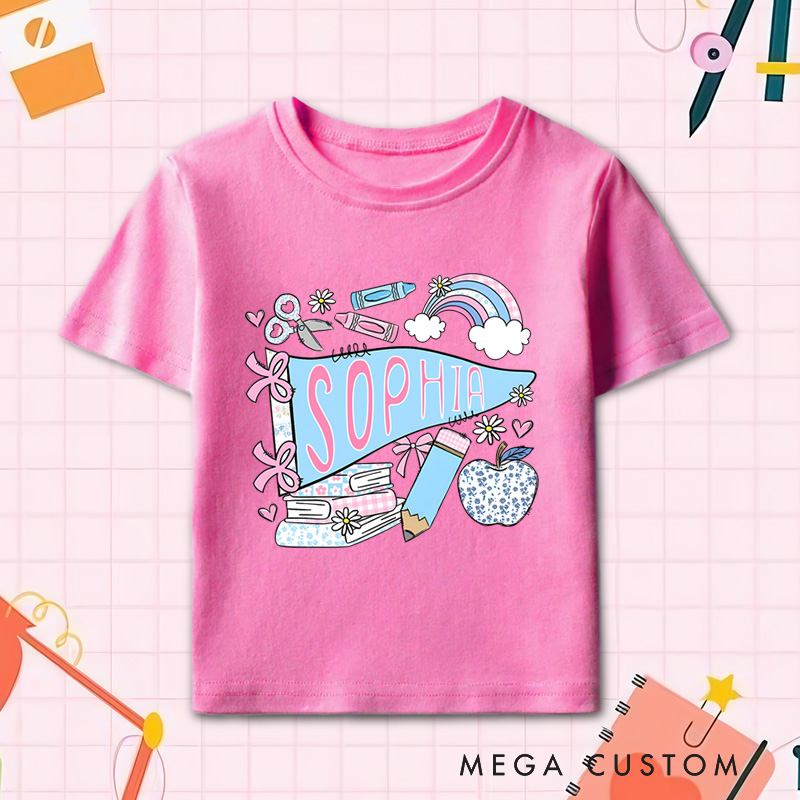 Personalized Pennant Name School T-Shirt for Kids First Day Of School Tee Toddler First Day Tee