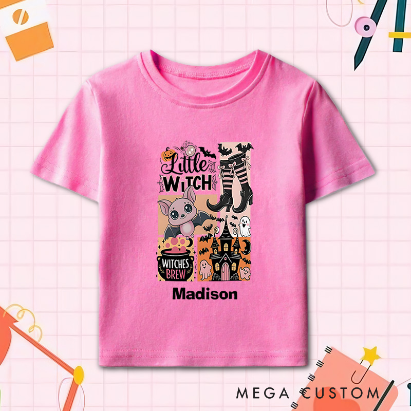 Personalized Little Witch Halloween Shirt for Kids Perfect for Embracing the Spooky Spirit and Halloween Fun Kids T-Shirt