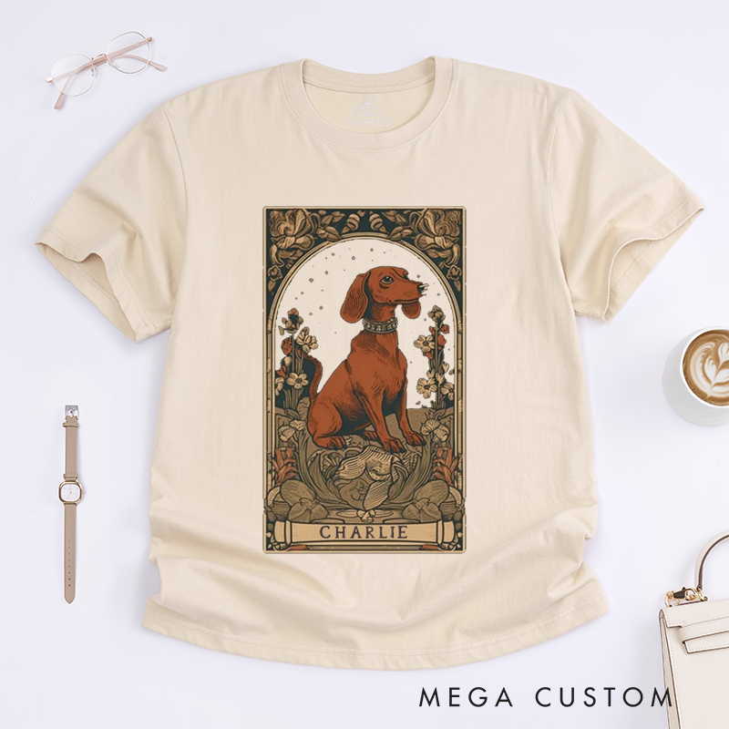 Personalized Tarot Lovers Classic T-Shirts Dachshund Dog Art Classic T-Shirts Pet Lovers Gift Unique Weenie Dog Tee for Birthday Present