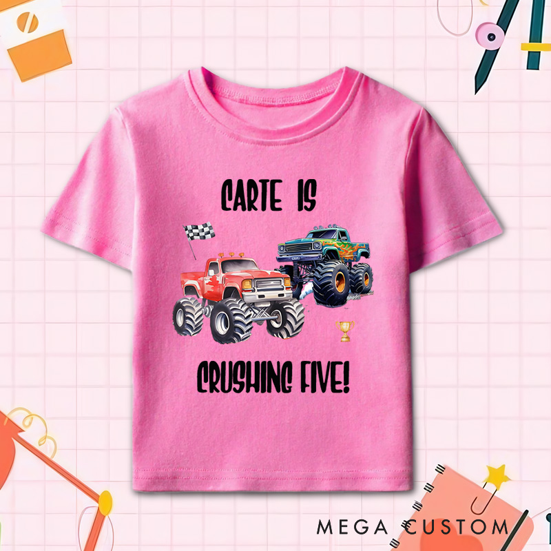 Personalized Kids Monster Trucks Birthday T-Shirt Gift for Kids