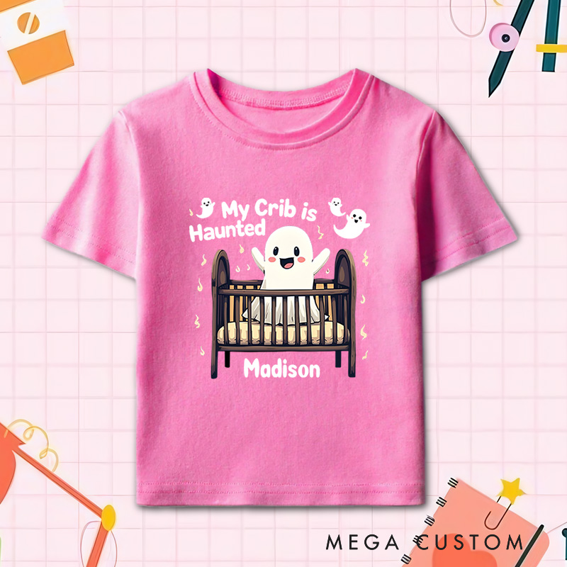 Personalized My Crib Is Haunted Halloween Shirt for Kids Perfect for Adding a Playful Touch to Festive Outfits Kids T-Shirt
