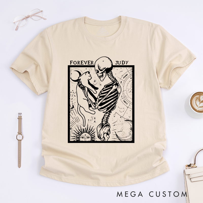 Personalized Tarot Lovers Classic T-Shirts Skeleton and Cat Classic T-Shirt Unique Astrology  Mystical Celestial Gift for Cat Lovers 