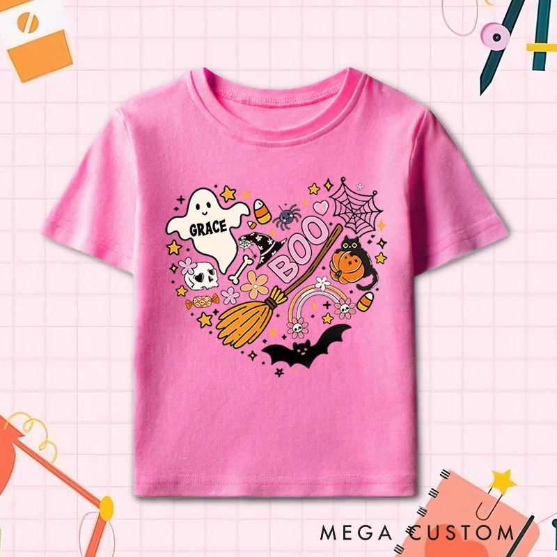 Personalized Halloween Heart Shirt for Kids Happy Halloween Kids Shirt Halloween Witch Tee 