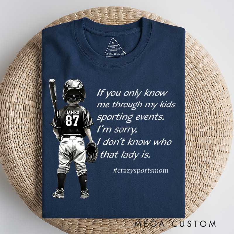 Personalized "Crazy Sports Mom" T-Shirt with Custom Name and Player Number 