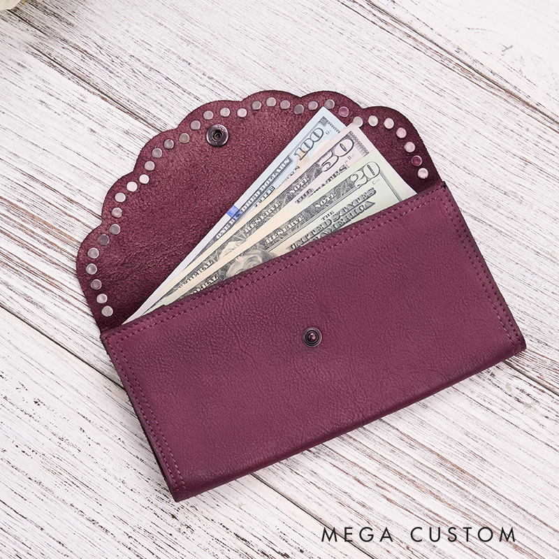 Personalized Leather Wallet for Women Engraved Leather Wallet with Name Women Slim Wallet Clutch Purse Unique Gift for Her Birthday Gifts