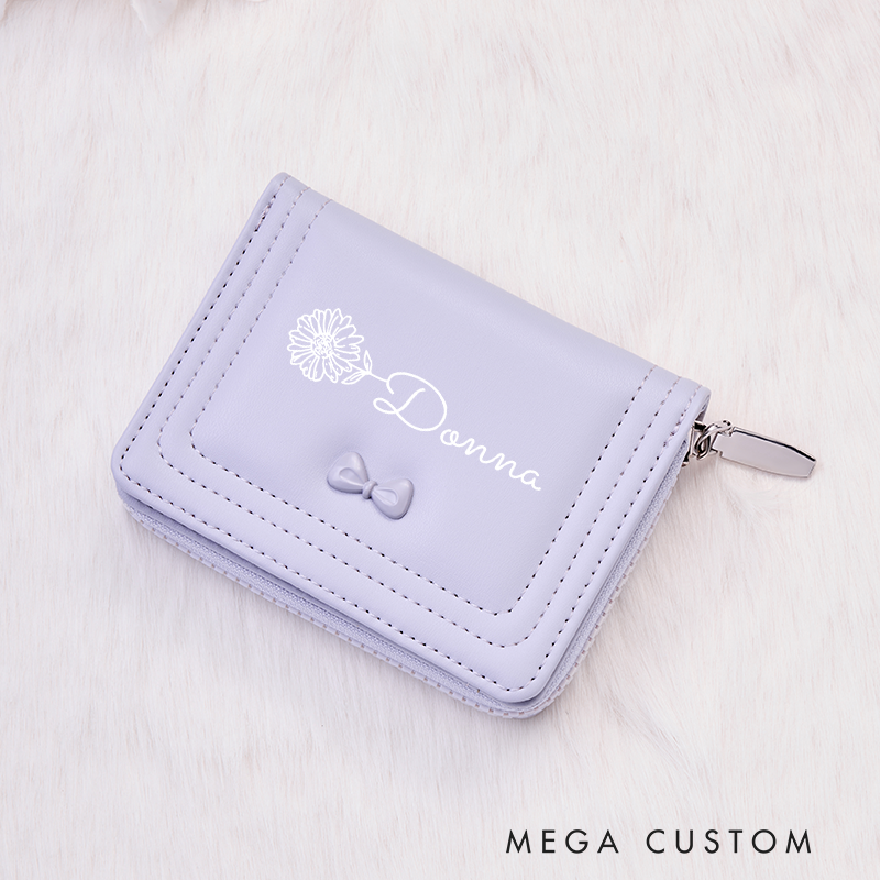 Personalized Leather Wristlet Wallet for Girl Birth Flower Wallet for Her Zipper Wallet Purse Wallet Cute wallet Women's Purse Unique Gift for Her Birthday Gifts