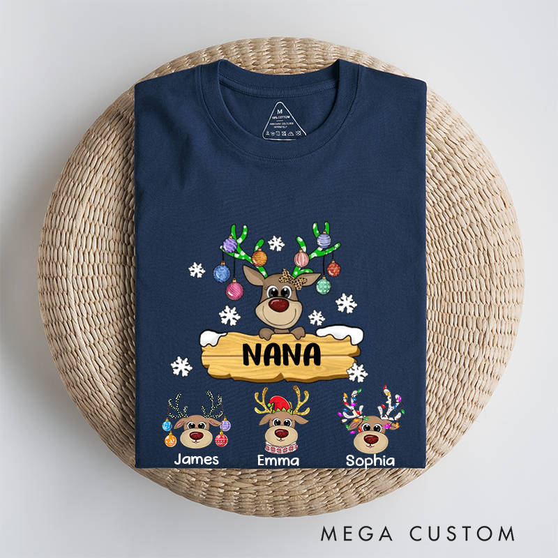 Personalized Grandma With Cute Little Reindeer Kids Christmas Classic T-shirt