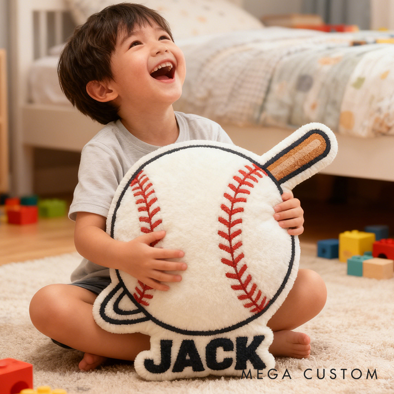 Personalized Baseball Pillow with Custom Name and Bat Design  for Kids and Baseball Fans