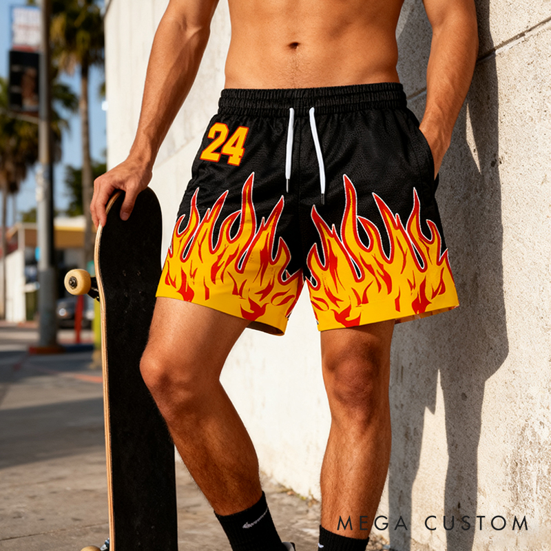 Personalized Sports Shorts with Dynamic Flame Pattern for Sports lovers
