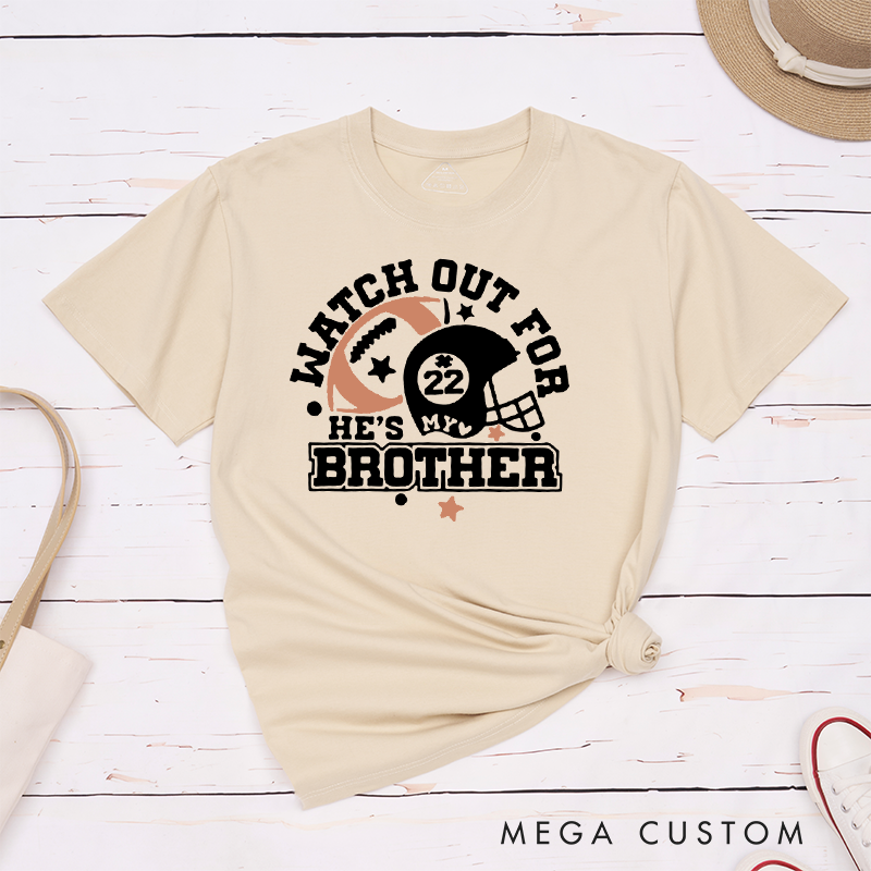 Personalized American Football Brother T-Shirts Featuring Custom Number - Watch Out for My Brother