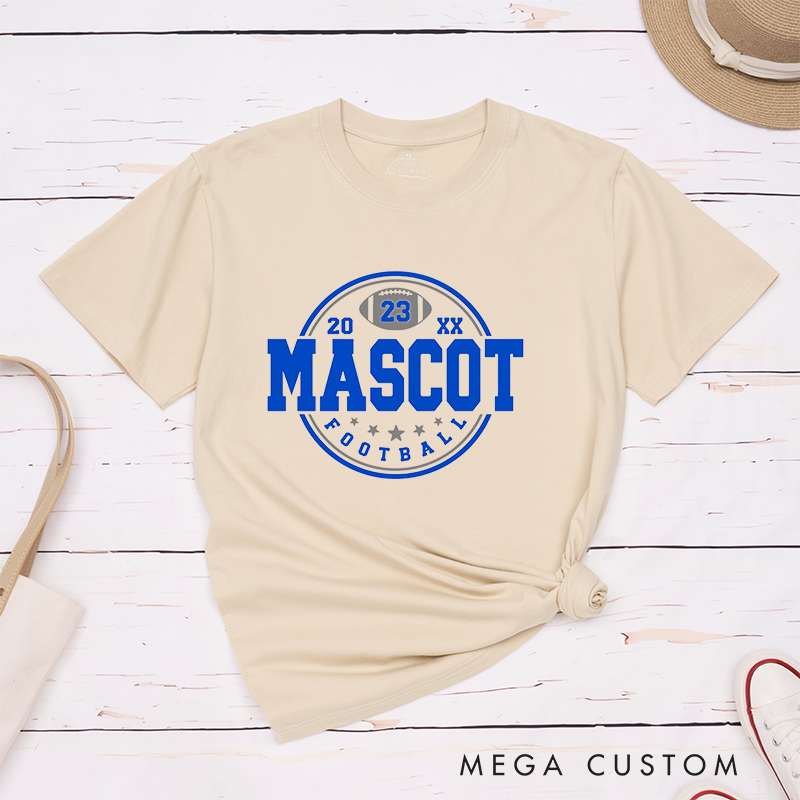 Personalized American Football T-Shirts Featuring Custom Mascot ,Number and Year on the Front
