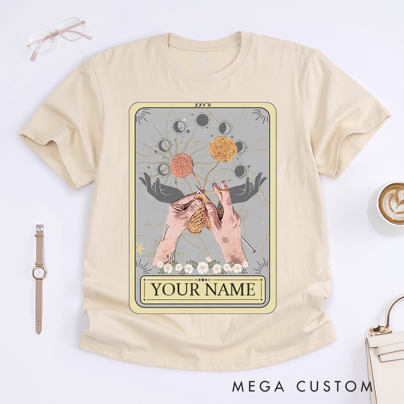 Personalized Tarot Lovers Classic T-Shirts Retro Style  Tarot Card T-shirt Gift for Knitter