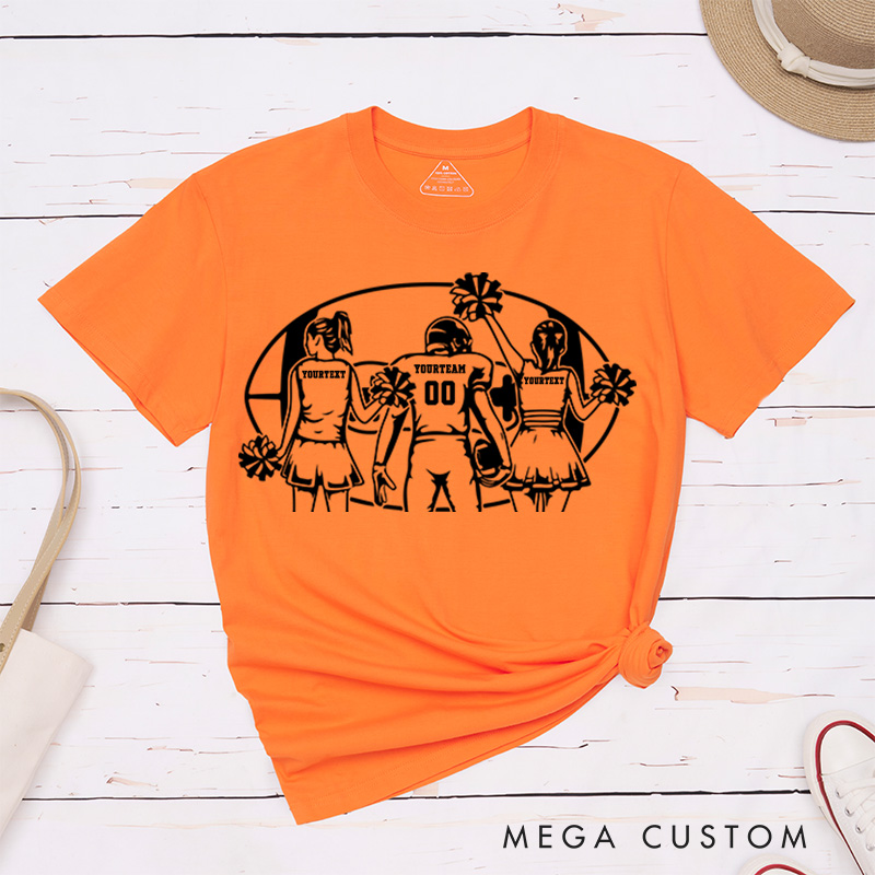 Personalized American Football Cheerleader T-Shirts with Custom Player and 2 Cheerleader Name and Number