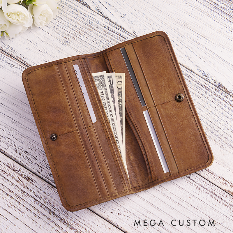 [Copy]Personalized Leather Wallet For Her Birth Flower Wallet with Name Engraved Wallet For Women Leather Purse Birthday Gift For Her