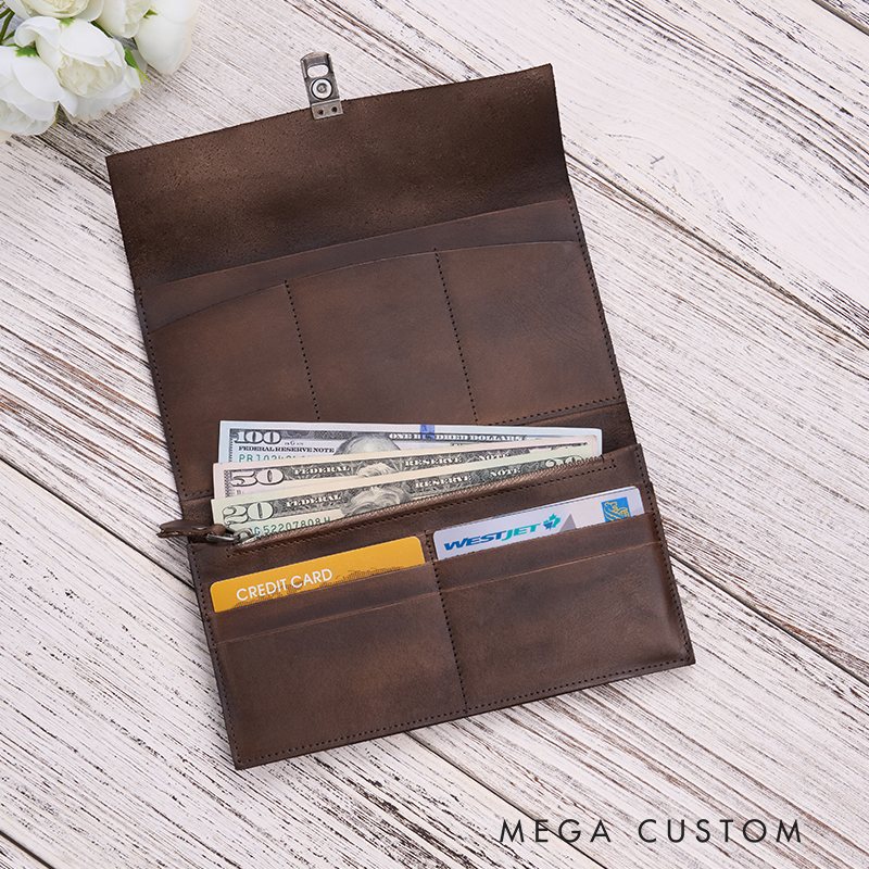 Personalized Birth Flower Leather Wallet Engraved Women Leather Wallet Leather Gift for Her Unique Gift for Her Birthday Gifts