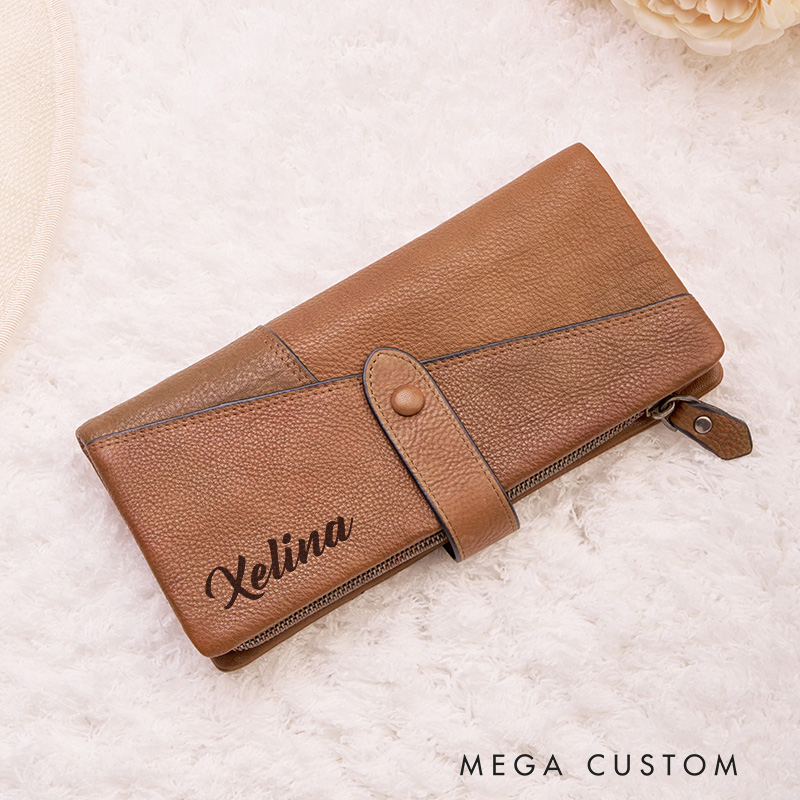 Personalized Birth Flower Women Wallet Engraved Leather Wallet Birth Flower Monogram Wallet Women's Purse Gift For Her Gift For Mother Birthday Gift