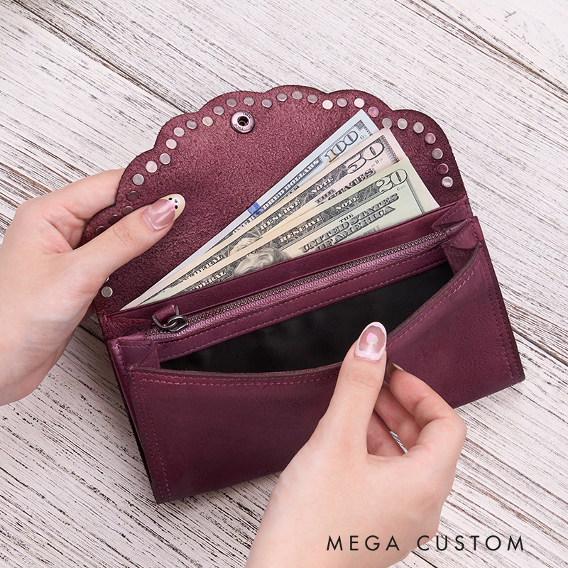 Personalized Leather Wallet for Women Engraved Leather Wallet with Name Women Slim Wallet Clutch Purse Unique Gift for Her Birthday Gifts