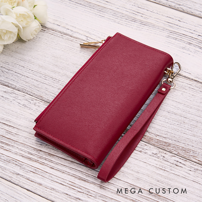 Personalized Leather Wallet for Women Birth Flower Leather Wallet Engraved Leather Wallet with Name Women Slim Wallet Clutch Purse Unique Gift for Her Birthday Gifts