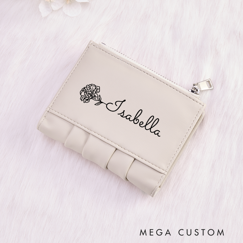 Personalized Leather Wallet for Girl Birth Flower Wallet for Her Purse Wallet Cute wallet Women's Purse Unique Gift for Her Birthday Gifts