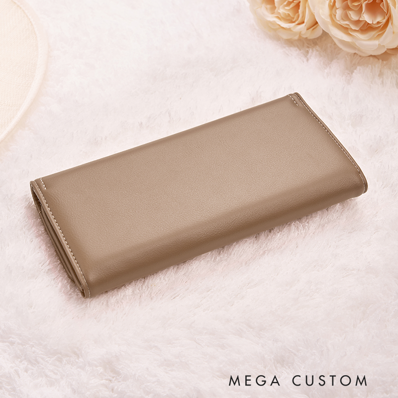 Personalized Leather Wallet for Women Engraved Birth Flower Wallet Women Slim Wallet Clutch Purse Leather Gift for Her Unique Gift for Her Birthday Gifts for Women