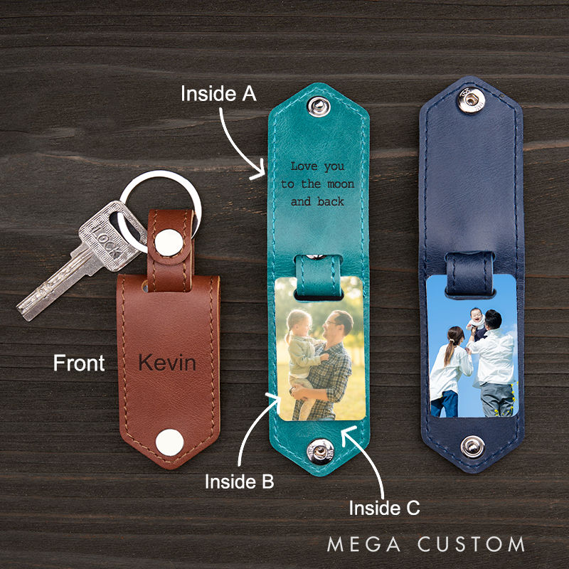 Personalized Leather Photo Keychain for Men Custom Picture Key Ringwith Name Engraved Leather Key Chain Anniversary Gift for Him Groomsmen Gift Birthday Gift for Dad Boyfriend Husband