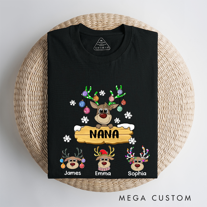 Personalized Grandma With Cute Little Reindeer Kids Christmas Classic T-shirt