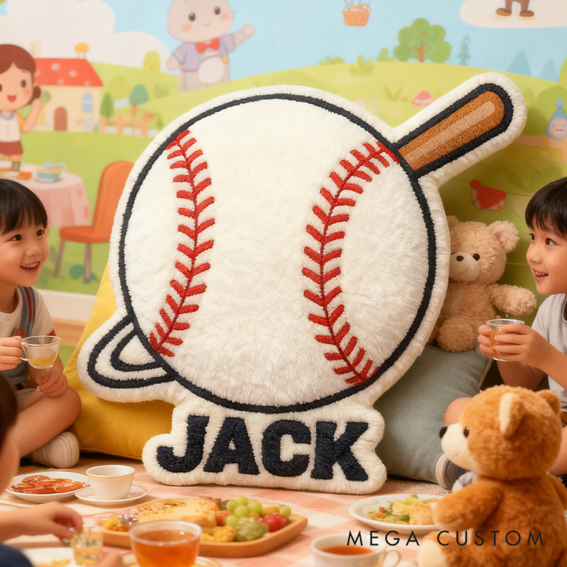 Personalized Baseball Pillow with Custom Name and Bat Design  for Kids and Baseball Fans