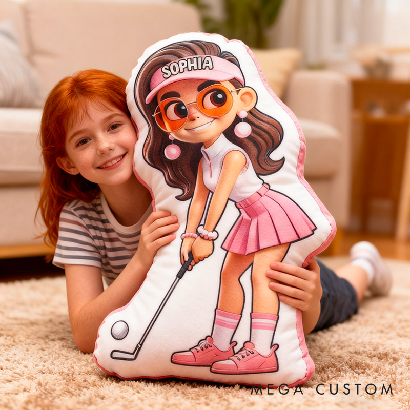 Personalized Golf Girl Pillow with Custom Name and Adorable Design for Girl and Golf Lovers