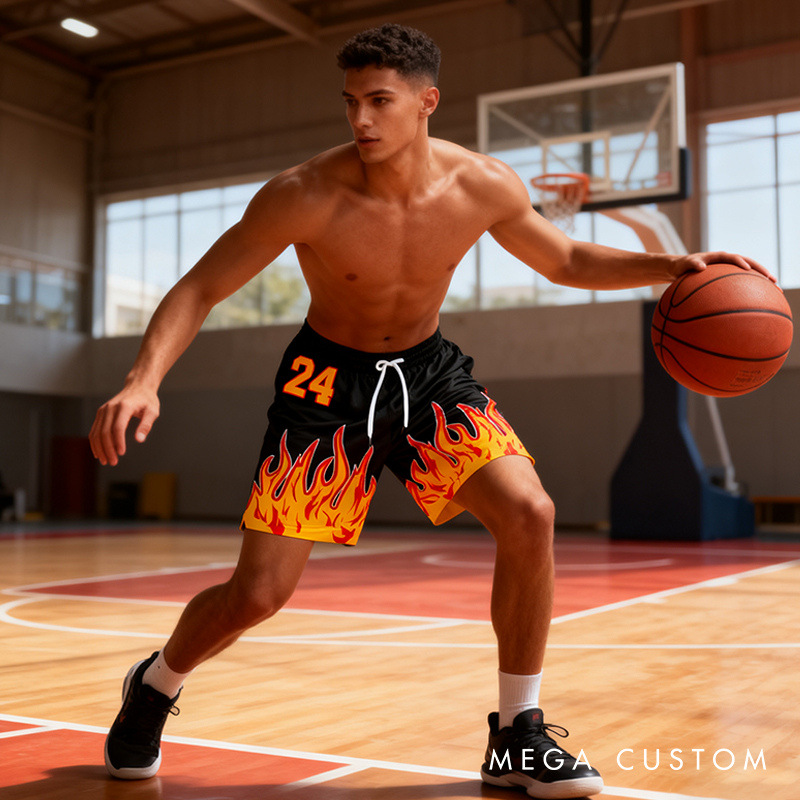 Personalized Sports Shorts with Dynamic Flame Pattern for Sports lovers