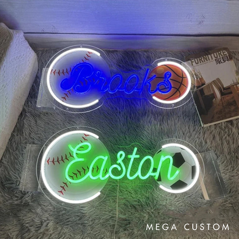 Personalized Football and Baseball Neon Sign with Custom Name for Sports Fans 