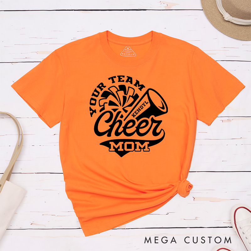 Personalized Cheer Mom T-Shirts Featuring Custom Team Name and Player Name on the Front for Game Day Spirit