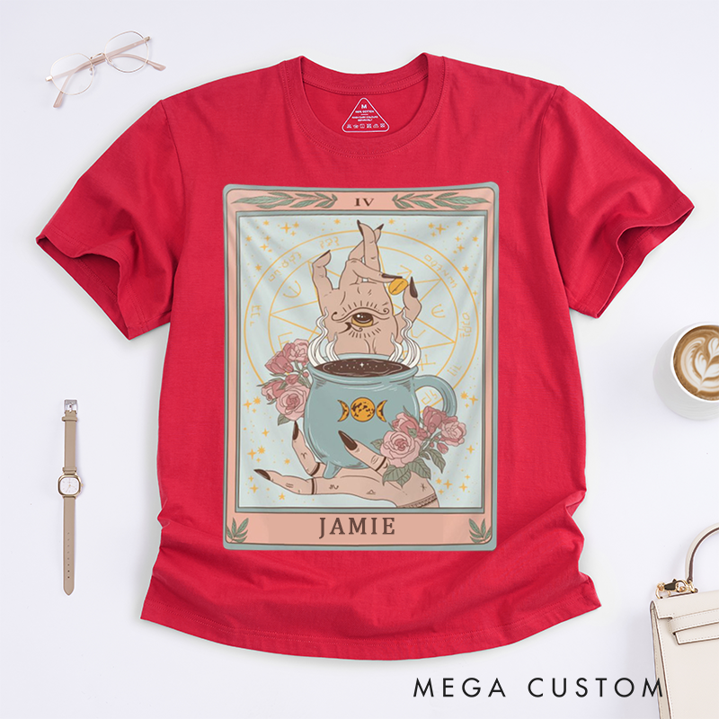 Personalized Tarot Lovers Classic T-Shirts The Coffee Full color Tarot Card Shirt Coffee Cup witchy Mystical Tarot T-shirts Gift