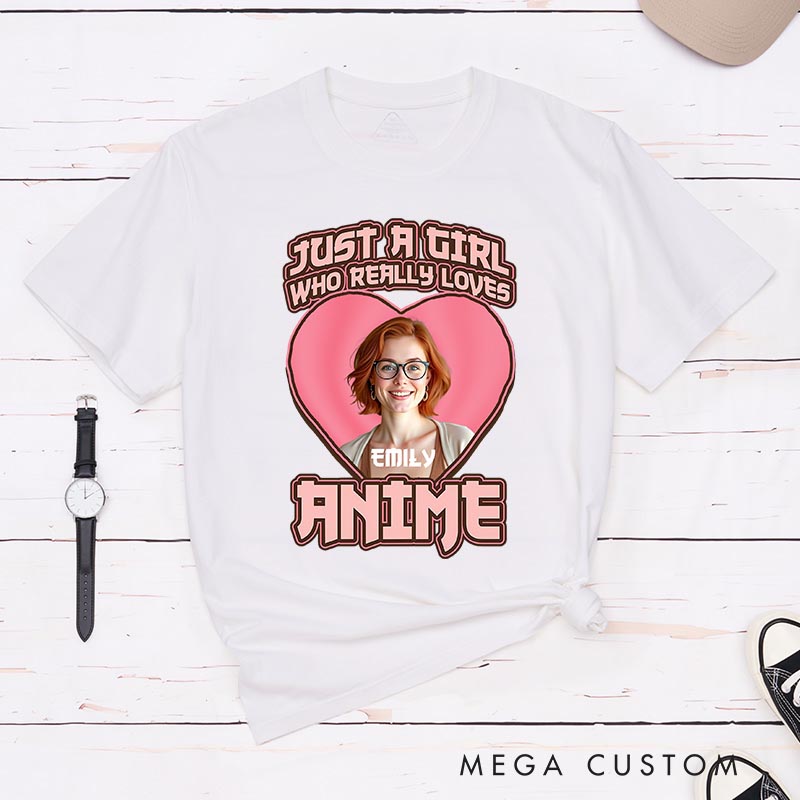 Personalized Just a Girl Loves Anime Photo Classic T-Shirts Comic Manga Tshirt for Anime Lovers