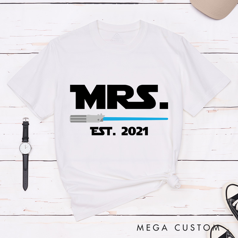 Personalized Mr and Mrs Couple Matching Classic T-Shirts Anniversary Honeymoon Shirt for Movie Lovers Valentines Day Just Married Shirt