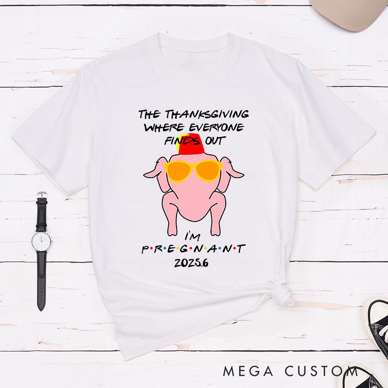 Personalized Pregnant Thanksgiving TV Show Classic T-Shirts Vintage Holiday Movies Tshirt Family Movie Shirt